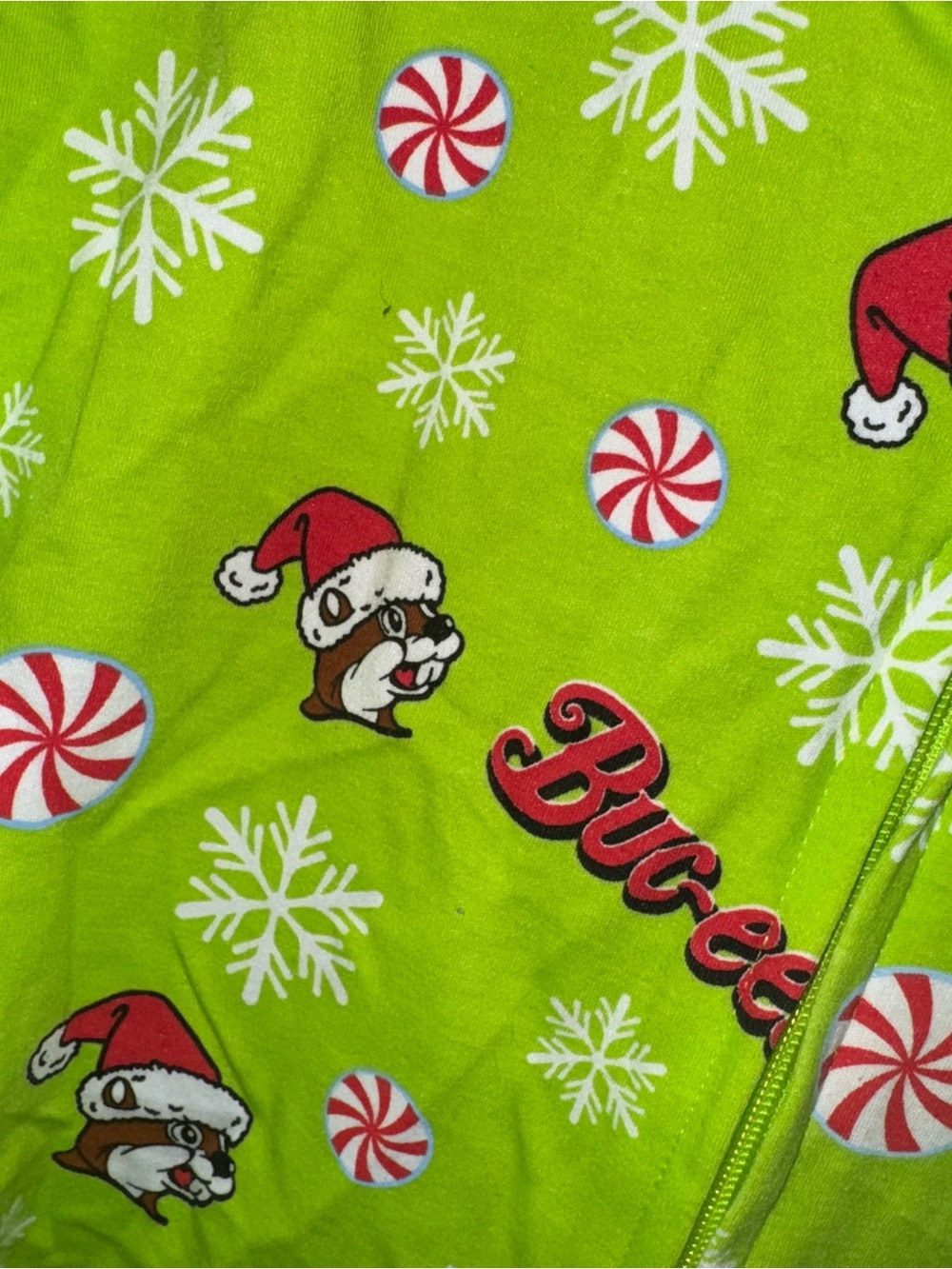 Women's Holiday Pajama Onesie - Green Peppermint & Santa Print - Picture 3 of 4